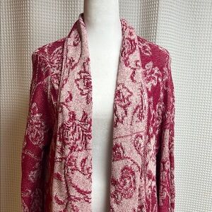 The Pioneer Woman Pinkish Burgundy and Beige Knit Open front cascading Cardigan